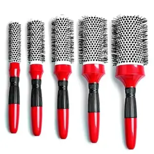 AB Beauty House AB Beauty Curly Hair Round Comb Red Nano Ceramic Aluminum Radial Lonic Pro Salon Brushes Set 5