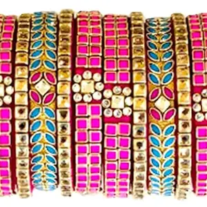 Neta Jewels Silk thread bangles kundan bangles Pink And Blue colour for use set of 10 for women/girls (2-2)