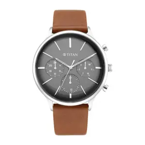 Visit the Titan Store Titan Light Leathers Quartz Multifunction Anthracite Dial Brown Leather Strap Watch For Men - NT90134SL01