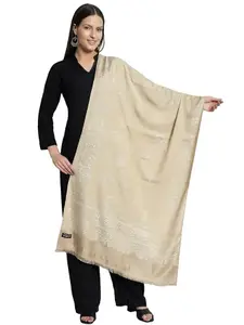 Ravaiyaa - Attitude is everything Pure Wool Jamawar Leaf Stole, Soft and Warm Winter Shawl, Scarf Wrap Faux Pashmina (Beige, 80" x 30" Inch)