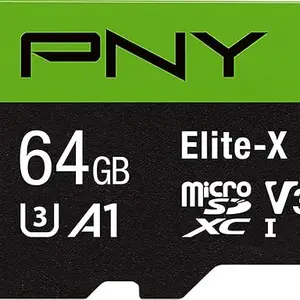 PNY P-SDU64GU3100EX-GE 64GB Elite-X Class 10 U3 V30 MicroSDXC Flash Memory Card