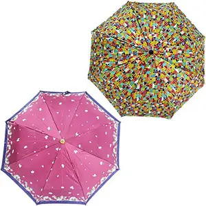 Rainpopson 3 Fold Color Umbrella for Women Stylish & Men 3 Fold Combo (Multicolour) - Set of 2 (FR_124)