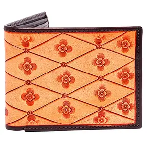 Hemener Men Tan Color Carved Genuine Leather Wallet - AZW0035T