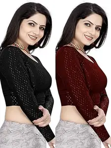 MEERAANT-77 ENTERPRISE Women's Shimmer Crop Top Blouse with Round Neck, Half Sleeves, Streachable Readymade Blouse Choli