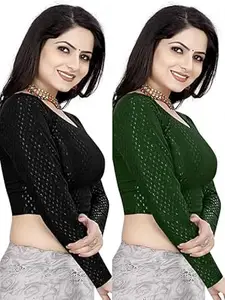 MEERAANT-77 ENTERPRISE Women's Shimmer Crop Top Blouse with Round Neck, Half Sleeves, Streachable Readymade Blouse Choli