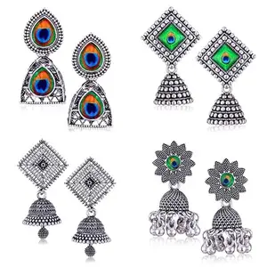 MEENAZ Earrings for women fashion jhumka oxidised Silver Earrings for women Combo chandbali pearl stylish Butterfly jhumkas traditional Jhumki Peacock Earrings For girls Mirror South Ear Rings -M783