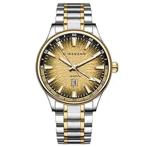 Giordano Analog Watch for Men with Round Dial, Luminous Hands & Hour Markers, Stainless Steel Strap