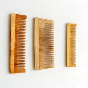 Wooden Hair Combs, Wide Tooth Detangling Set of 3, Natural Handcrafted