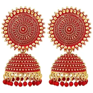 Jewar Wala Women Round Earrings Jhumka for Girls (Red)