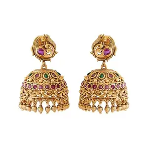 Kushal's Fashion Jewellery Ruby-Green Gold Plated Ethnic Antique Earring - 424712