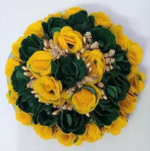 Ruchi Bridal Flower Bun Hair Gajra,Fabric Flower For South Indian Wedding, Juda Decoration Gajra Yellow /Green (Pack-01)
