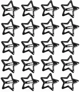 AKADO Star Metal Non-Slip Snap Hair Clips Colorful Glossy Star Shape Glittr Barrettes Hair Styling Accessories Baby Toddler Pins for Kids Baby Girl's (Pack Of 10) (Black)
