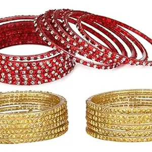Colorful Glass Bangles/Kada Set Combo Ornamented With Colourful Chips & Beads_D264 (AkBang2-CL1.d_bang)