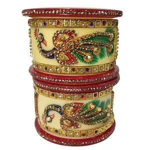 AAPESHWAR Plastic Beautiful Traitional Chudas/Bangle Set for Women and Girls (Multicolor, Gold, Yellow, 2.6) (Pack of 10)
