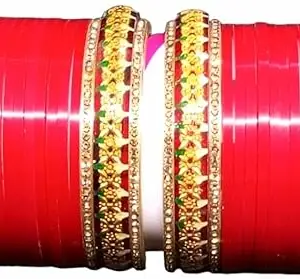 AAPESHWAR Plastic Beautiful Traitional Bangle Set for Women and Girls (Red, 2.6) (Pack of 1) (B 46)