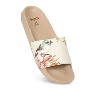 Visit the YOHO Store YOHO Tropica Printed Comfortable Women Slides | Stylish & Waterproof | Soft Inner Lining On Strap