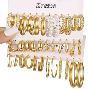 Jewels Galaxy Gold Plated Statement Pearl Stylish Earrings Set of 18 (JG-PC-ERG-8806)
