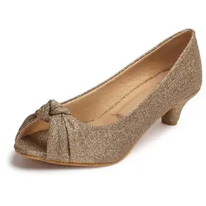 XE Looks Women's Copper Elegant Low Heels | Sparkling Peep Toe Pumps with Chic Knot Design Peep Toes For Girls & Women