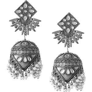 D Dazzlings Big Black Oxidised Jhumka Earrings German Silver Black Metal Polish Designer Earring Jhumka For Women and Girls