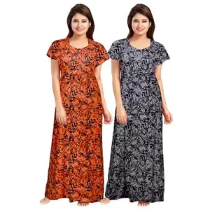Women Casual Wear Floral Printed Cotton Multicolor Night Dress/Maxi/Nighty Pack of 2 ComboNT8651_XXL