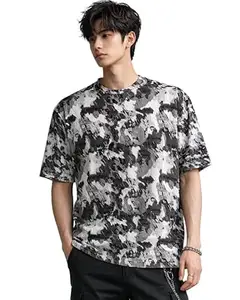 London Hills Men Camouflage Printed Loose Fit T-Shirt | Crew Neck Soft Breathable Casual Half Sleeve | Men Abstract Print T-Shirts Daily & Streetwear Use
