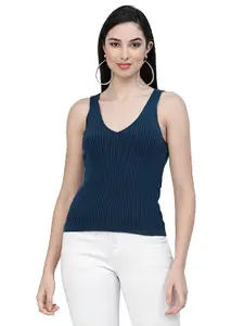 Kalt Women Knitted, Ribbed Cotton Fitted Sleeveless V-Neck Cami Tank Top for Women Stylish