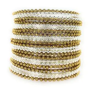 SBS Alloy Metal Dual Tone (Silver and Golden Color) Beads Chain Bangle set of 24 bangles for Women and Girls (2.6)