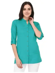 Visit the Vastraa Fusion Store Vastraa Fusion Women's Solid Mandarin Collar 3/4 Sleeve Casual Shirt Lightweight Cotton Top