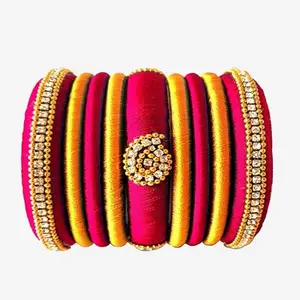 pratthipati's Silk Thread Bangles Stones Chuda Bangle Set (Pink-1) (Size-2/4)