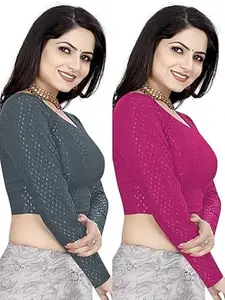 MEERAANT-77 ENTERPRISE Women's Shimmer Crop Top Blouse with Round Neck, Half Sleeves, Streachable Readymade Blouse Choli