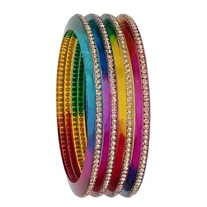 Barrfy Collection's Plastic Stone's Bangles Set (Pack of 4 Bangles)-Multicolour, 2.4