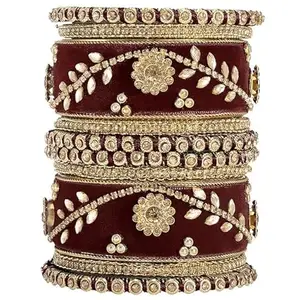Manasi Bangles Velvet Silk Thread Floral Design Bangle Chuda Chura Set Jewellery for Women Girls | MB35M