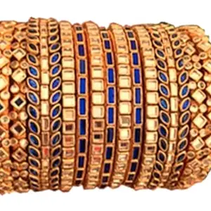 Blue jays hub Silk Thread Bangles New kundan Style Blue And Gold color Set Of 13 for Women/Girls (2-8)