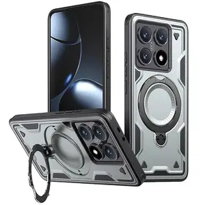 Glaslux Bumper Shockpoof Case Compatible with Xiaomi 14T Pro/Mi 14T Pro 5G, Magnetic Attraction Ring Holder Phone Cover for Xiaomi 14T Pro/Mi 14T Pro 5G - Silver