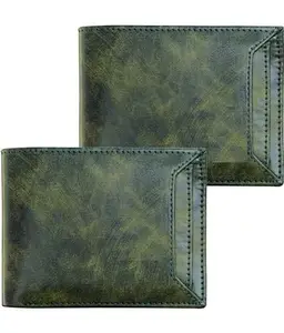 FILL CRYPPIES Green Removable Card Holder Bi-Fold Faux Leather Wallet for Men (8 ATM Card Solts)