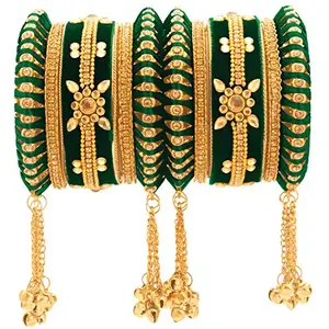 Peora Silk Thread Gold Plated and Kundan Bangle Set Navratri Gift for Women Girls (Green_196 Pounds)