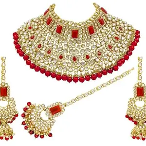 SAIYONI Wedding Collection Half Bridal kundan stone work Beautiful Alloy Choker Necklace Earring With Maangtikka Jewellery Set