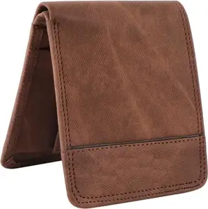 FILL CRYPPIES Coffee Brown Denim Leather Wallet for Men with Coin Pocket (5 Card Slots)