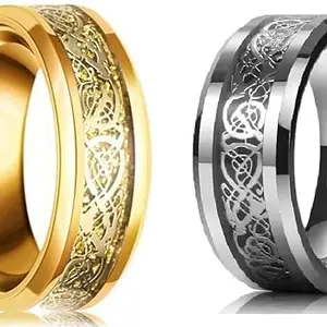 Women Combo Black Silver & Black Gold Dragon Ring (IR669)