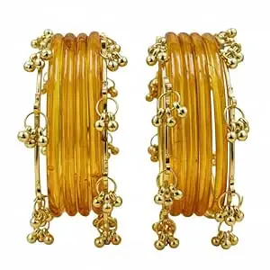 ZULKA Trendy Glass Bangles with Alloy Ghungroo Charms For Women & Girls | Fancy Designer Glass Bangles | Traditional Chudi | Kanch Ki Churi | Stylish Ghungroo Bangles For Women - Set Of 12