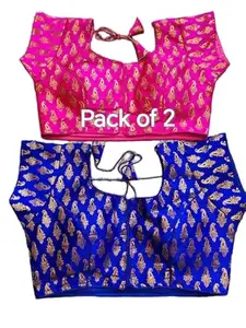 Women's Stylish Solid Phantom Silk Collar Blouse ? Short Sleeves_Shankh_Rani_Royal Blue_38 Alterable_419