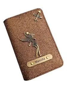CELED Personalised Trendy Passport Cover/Holder Women & Ladies, Travel assesories, Glitered Passport Cover, New Launched Name Passport Holder for Girls, Brown