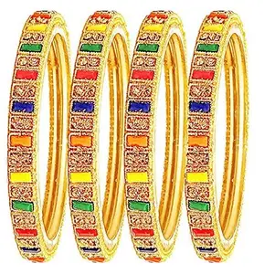 Generic Oneness (2.2 Small Size) Multi Colour Glass Bangles/Kada Set with Beautiful Golden Stones/Nag Design (Diwali Special) for Womens and Girls - (Set of 4 Bangles)_Multi_2.2