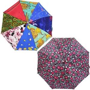 RAINPOPSON® 2 Fold Umbrella for Women & Men UV Protection Office 2 Fold Umbrella Combo for Girls Multicolour - Set of 2