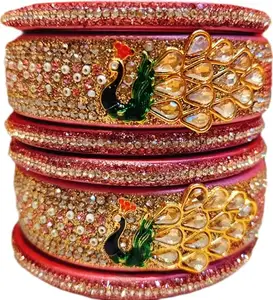 Ladies Stop-Lac/Lakh Peacock Design Bangles (Pink, 2.6)