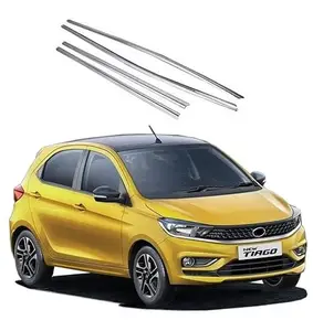 ROSHNEER Car Window Lower Garnish Stainless Steel Chrome Finish Exterior Compatible for TATA Tiago Model 2020 Onwards Type-2 All Model Set of 4 PCS