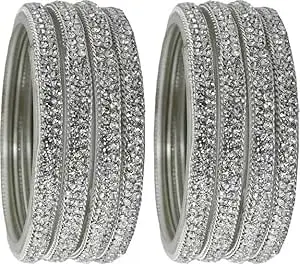 SGN FASHION Zircon Kada & Glass Empire Bangle Set for Women & Girls | Traditional Golden & Silver Bangles | Wedding & FestiveWear | Regular Ethnic Jewelry Set