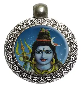 Lord Shiva Hindu Deity Pendant Necklace Chain Locket with Hook (1 Piece) | 25mm Round Alloy Steel | Imported from Thailand