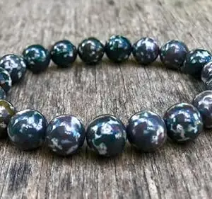 RRJEWELZ 10mm Natural Gemstone Bloodstone Round shape Smooth cut beads 7.5 inch stretchable bracelet for men & women. | STBR_RR_03832
