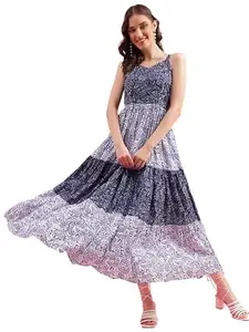 SIRIL Women's Western Crepe Dresses | Maxi Dress | Printed Western Dress for Women (528TK7693-S_Blue)